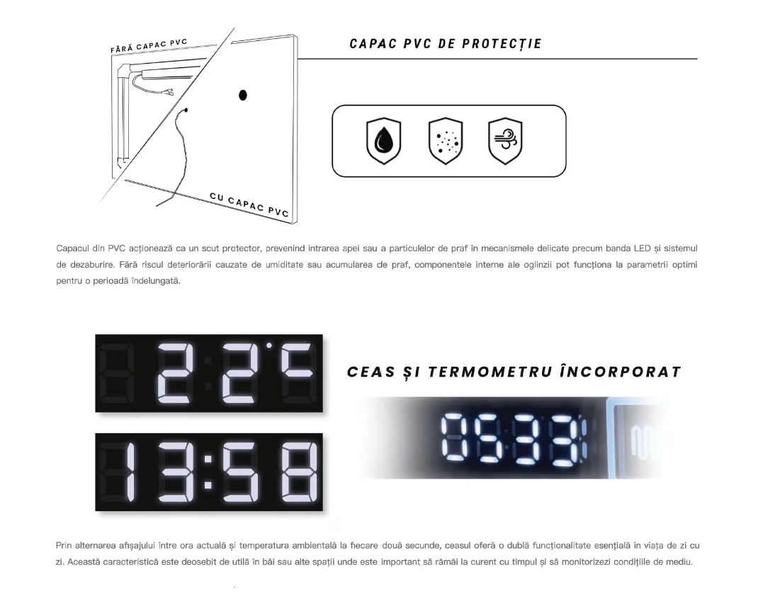 Oglinda LED Touch 100x60 cm Functie Dezaburire Colectia Marcello Funghi W36, 100x60cm