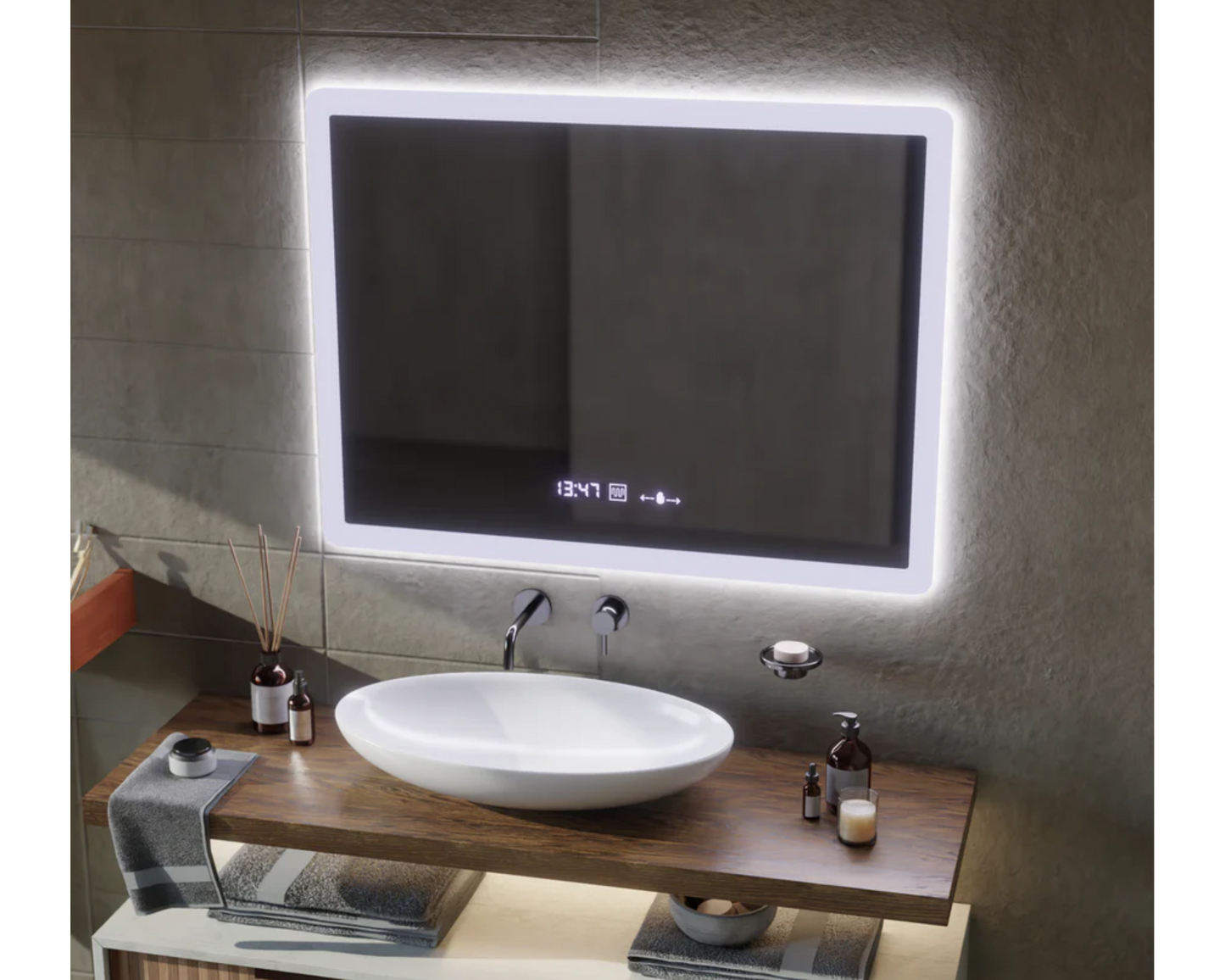 Oglinda LED Colectia Marcello Funghi Dreptunghiulara cu Functie Dezaburire si Sistem Touch, model W21/80x60cm