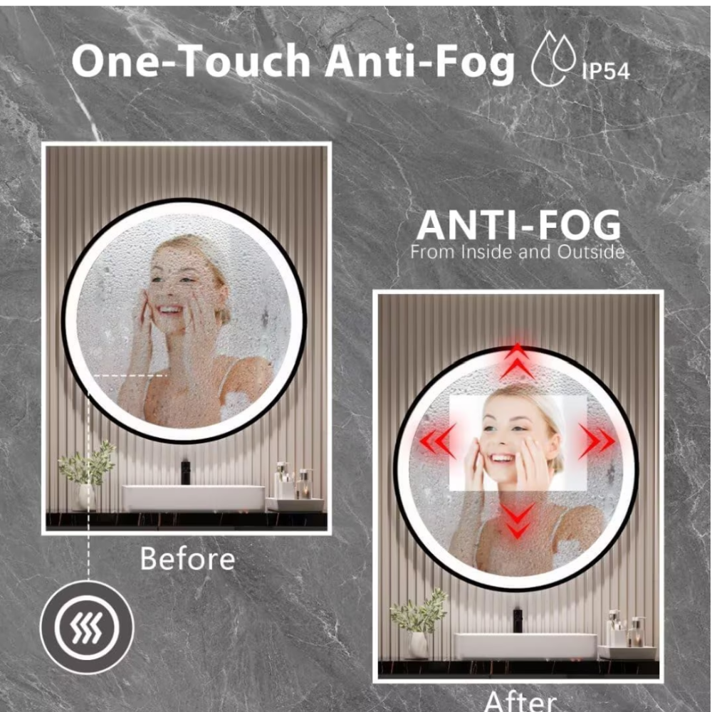 Oglinda LED Colectia Marcello Funghi Rotunda, cu Functie Dezaburire si Sistem Touch, Neagra, W11 60X60CM