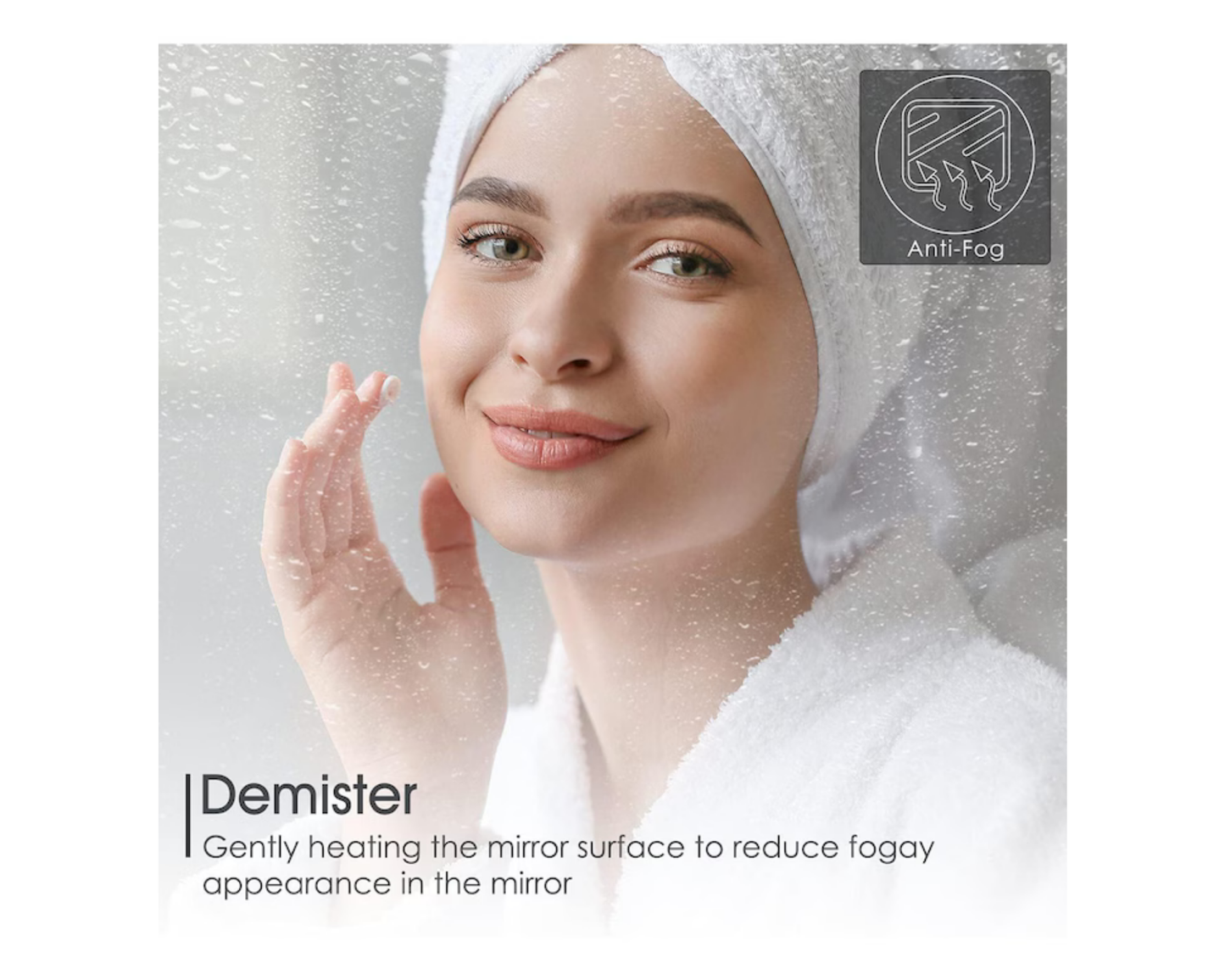 Oglinda LED Dreptunghiulara, cu Functie Dezaburire si Sistem Touch, Neagra, Colectia Marcello Funghi W03/80X60cm