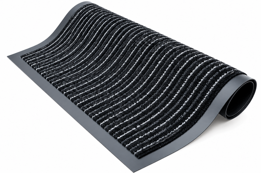 Covoras de Intrare ®OPTIMDEKO, 90x60 cm, Antiderapant, Absorbant si Antimurdarie, Baza din Cauciuc, Rezistent, pentru Interior si Exterior, Gri & Negru