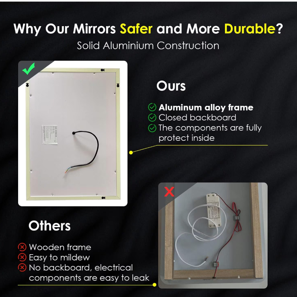 Oglinda LED Dreptunghiulara, cu Functie Dezaburire, Lupa Cosmetica si Sistem Touch, Colectia Marcello Funghi, W05 50x70cm