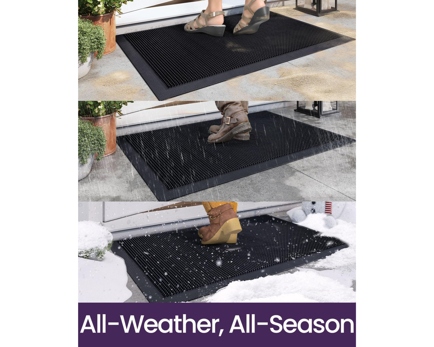 Covoras intrare cauciuc tip perie, cu Tepi, 90x60 cm, ®OPTIMDEKO, antiderapant, heavy duty, pentru exterior/interior, negru, RB008