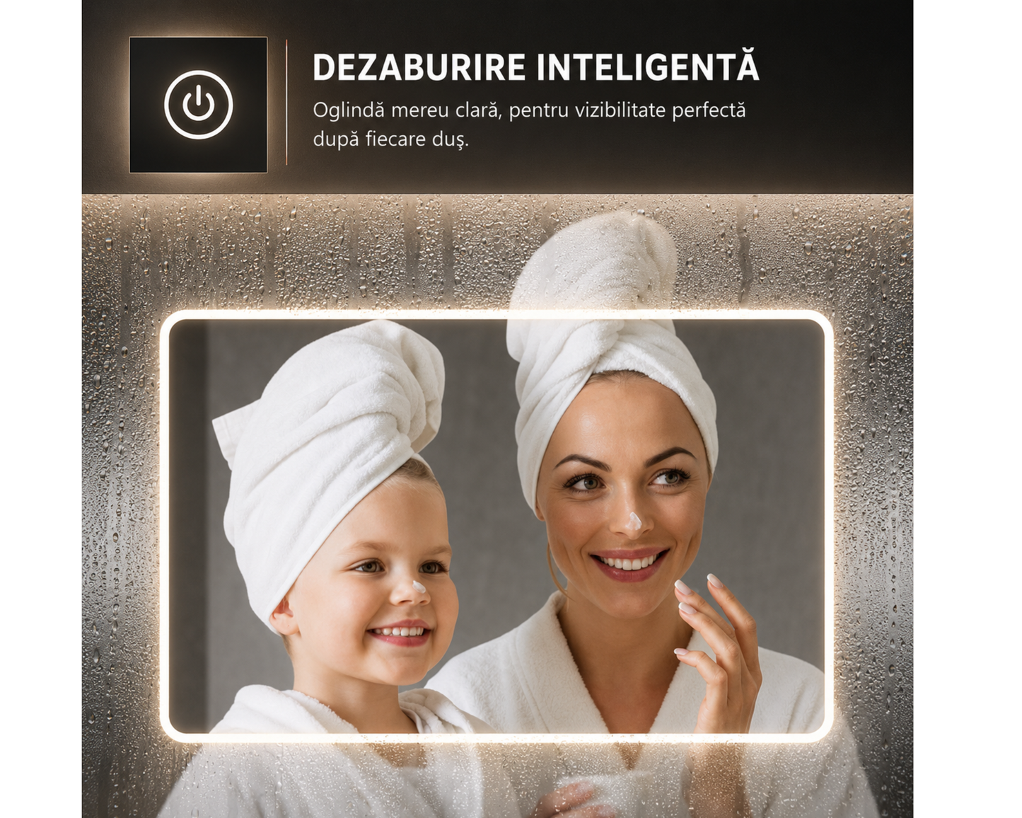Oglinda LED Rotunda cu Functie Dezaburire si Sistem Touch, Auriu Periat E04/70x70cm
