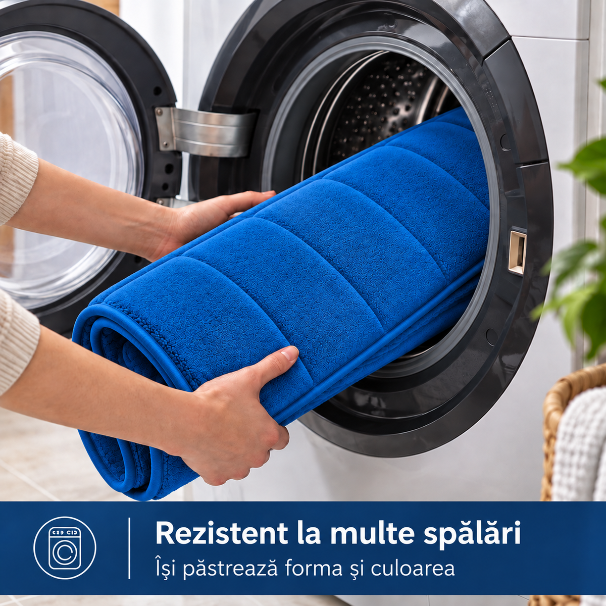 Covorase de Baie ®OPTIMDEKO, Spuma cu Memorie, 80x50 cm + 50x40 cm, Suprafata Moale si Absorbanta, Antiderapante, Lavabile, pentru Baie si WC, Albastru