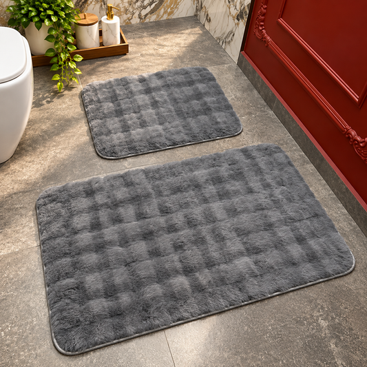 Set Covorase de Baie Ultra Pufoase si Antiderapante, 100x60 + 60x50 cm, Confort Premium, Grey