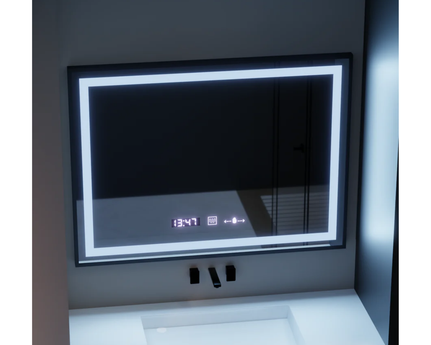 Oglinda LED Dreptunghiulara, cu Functie Dezaburire si Sistem Touch, Neagra, Colectia Marcello Funghi W03/80X60cm