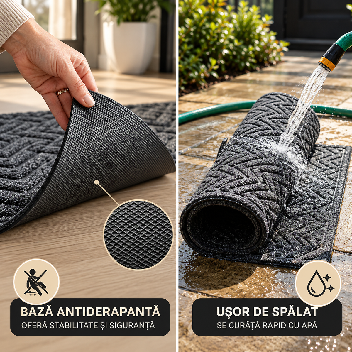Covoras de intrare, interior & exterior ®OPTIMDEKO, 150 x 90 cm, anti-alunecare, foarte rezistent si durabil, Dirt Trapper, Gri