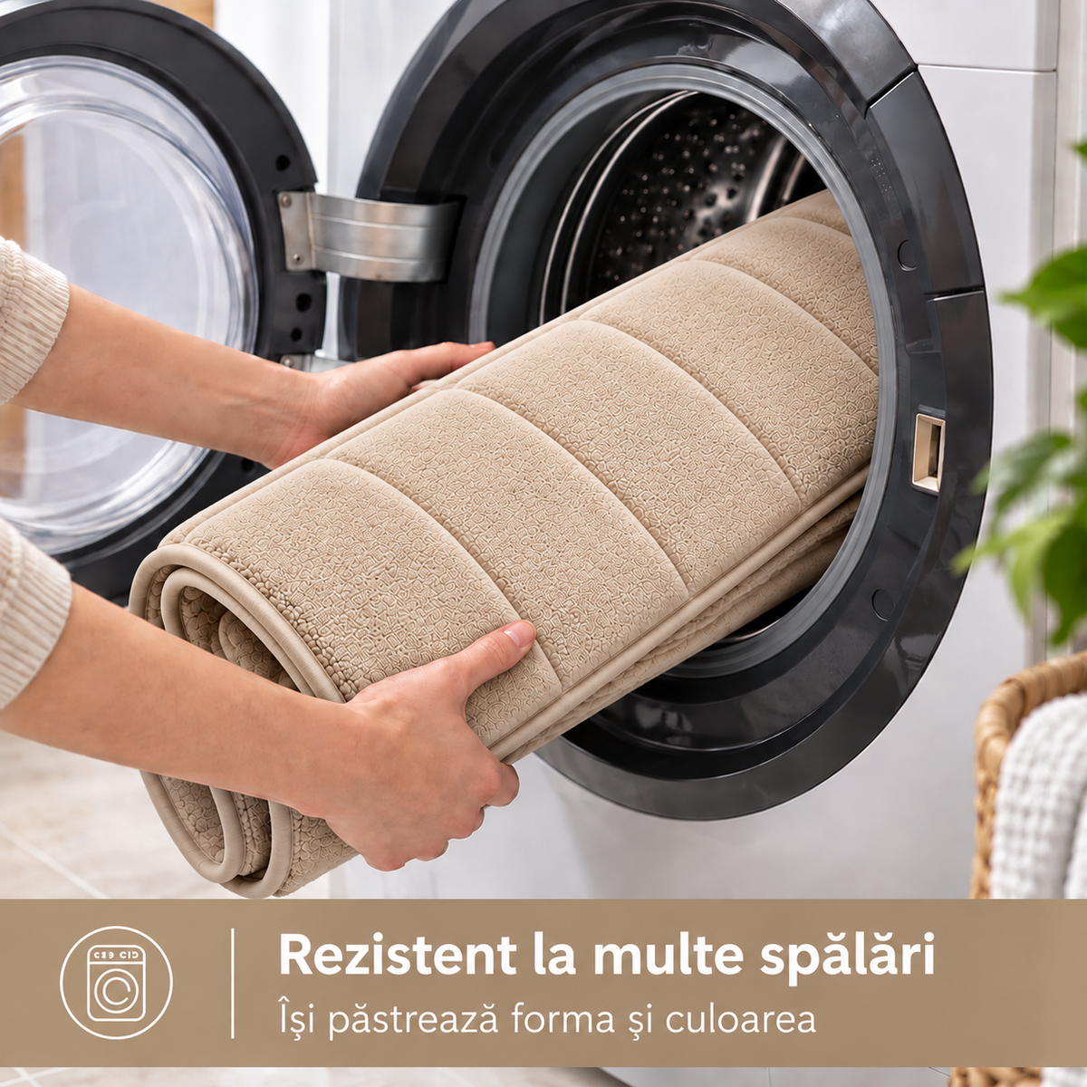 Covorase de Baie ®OPTIMDEKO, Spuma cu Memorie, 80x50 cm + 50x40 cm, Suprafata Moale si Absorbanta, Antiderapante, Lavabile, pentru Baie si WC, Crem