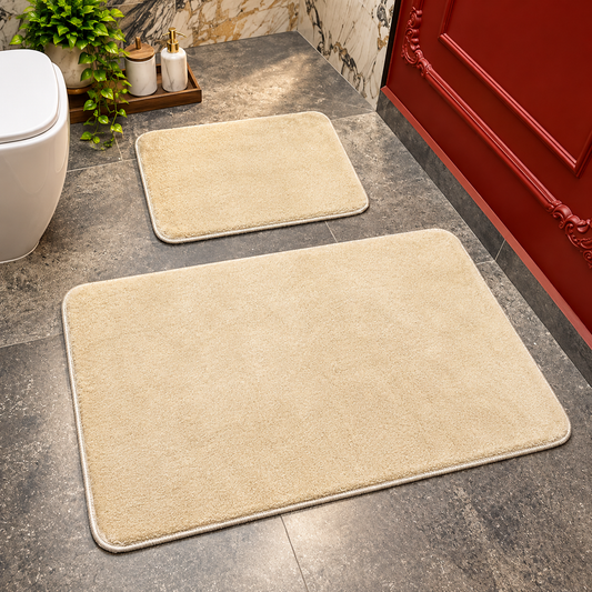 Set Covorase de Baie Ultra Pufoase si Antiderapante, 100x60 + 60x50 cm, Confort Premium, Crem
