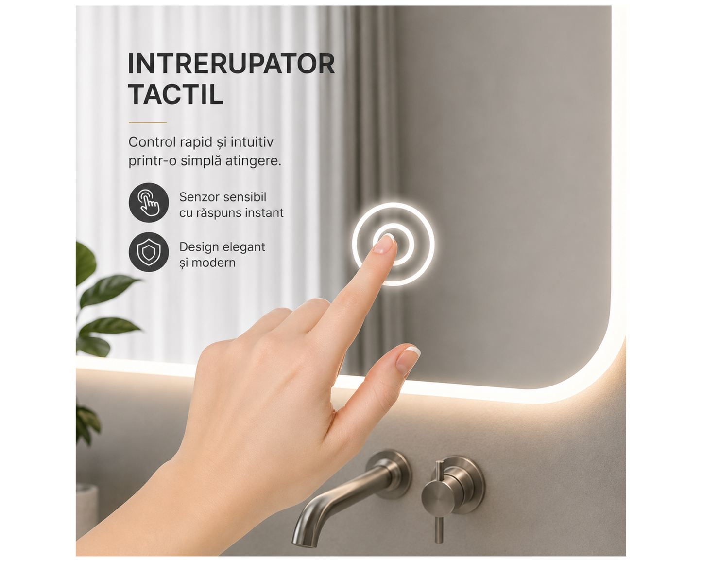Oglinda LED Rotunda cu Functie Dezaburire si Sistem Touch, Auriu Periat E04/70x70cm