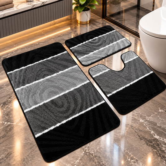 Covoras Baie Set 3 Piese, ®OPTIMDEKO, Antiderapant, Absorbant, 100x60 cm, 60x50 cm, 40x60 cm, Moale si Confortabil, Gri Multi