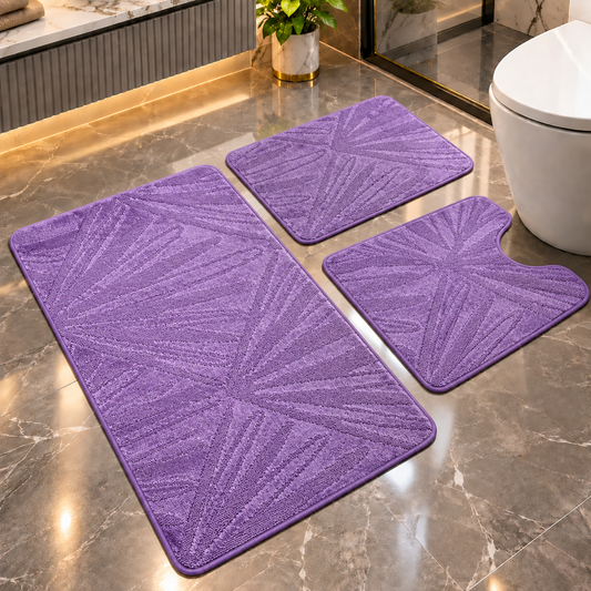 Covoras Baie Set 3 Piese, ®OPTIMDEKO, Antiderapant, Absorbant, 100x60 cm, 60x50 cm, 40x60 cm, Moale si Confortabil, Mov Mono