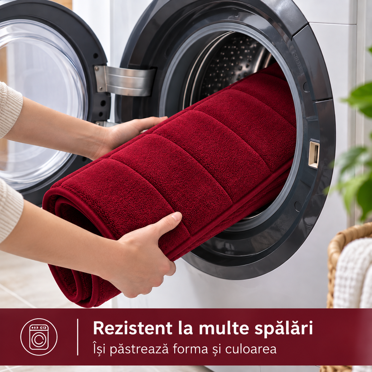 Covorase de Baie ®OPTIMDEKO, Spuma cu Memorie, 80x50 cm + 50x40 cm, Suprafata Moale si Absorbanta, Antiderapante, Lavabile, pentru Baie si WC, Visiniu