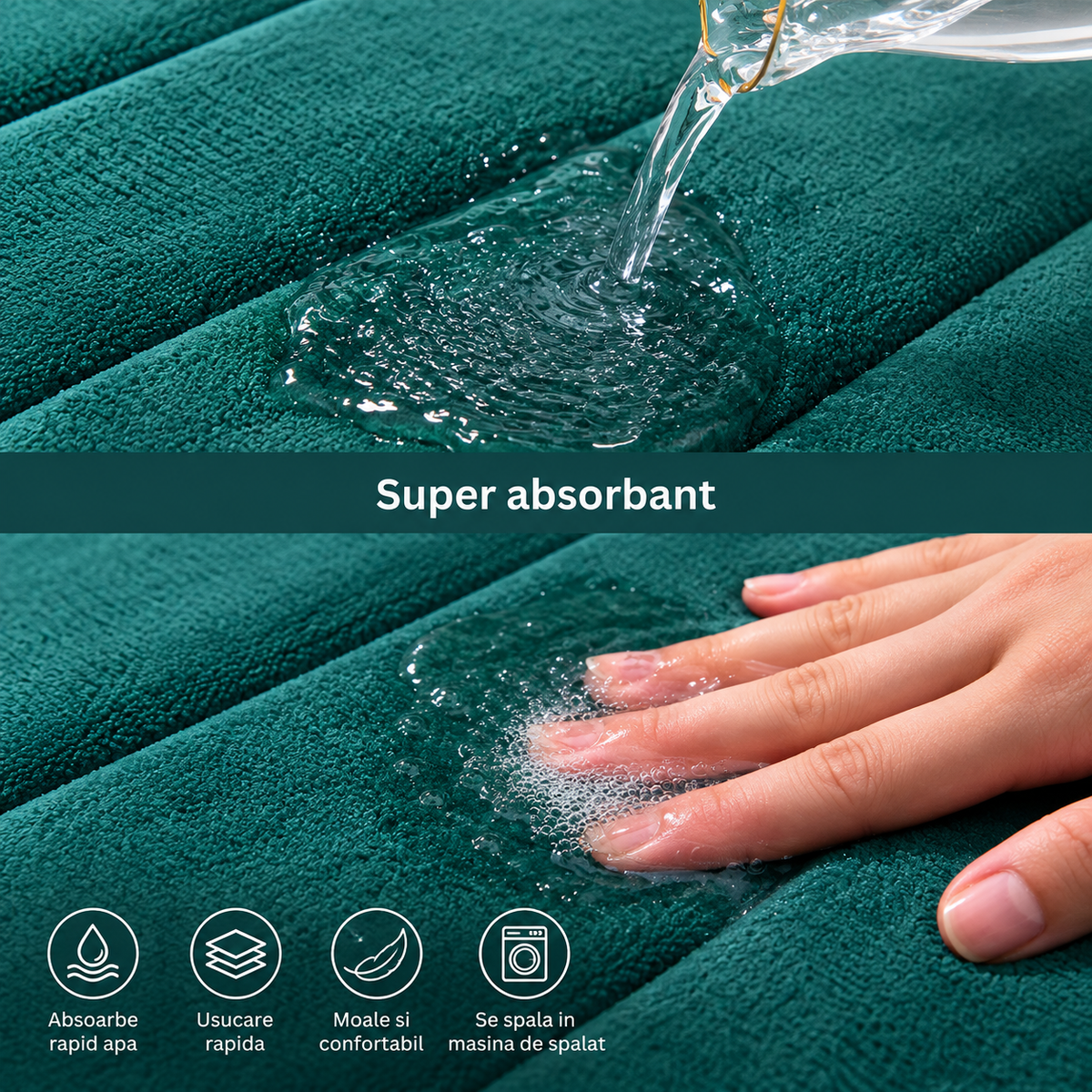 Covorase de Baie ®OPTIMDEKO, Spuma cu Memorie, 80x50 cm + 50x40 cm, Suprafata Moale si Absorbanta, Antiderapante, Lavabile, pentru Baie si WC, Verde