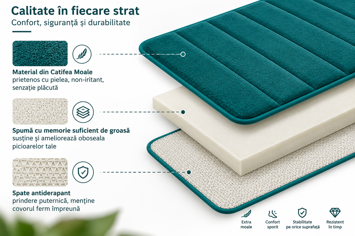 Covorase de Baie ®OPTIMDEKO, Spuma cu Memorie, 80x50 cm + 50x40 cm, Suprafata Moale si Absorbanta, Antiderapante, Lavabile, pentru Baie si WC, Verde